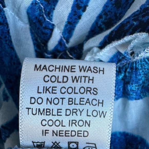 TRUE DESTINATIONS Resort Cotton CoverUp Mini Dress Seashell Tassels Blue White M - Picture 6 of 7